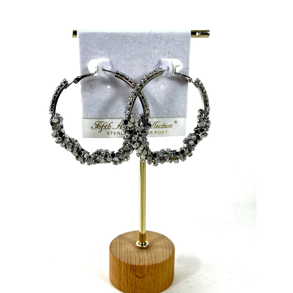 Fifth Avenue Collection Silver Tone Crystal Hoop Earrings Sterling Silver Post